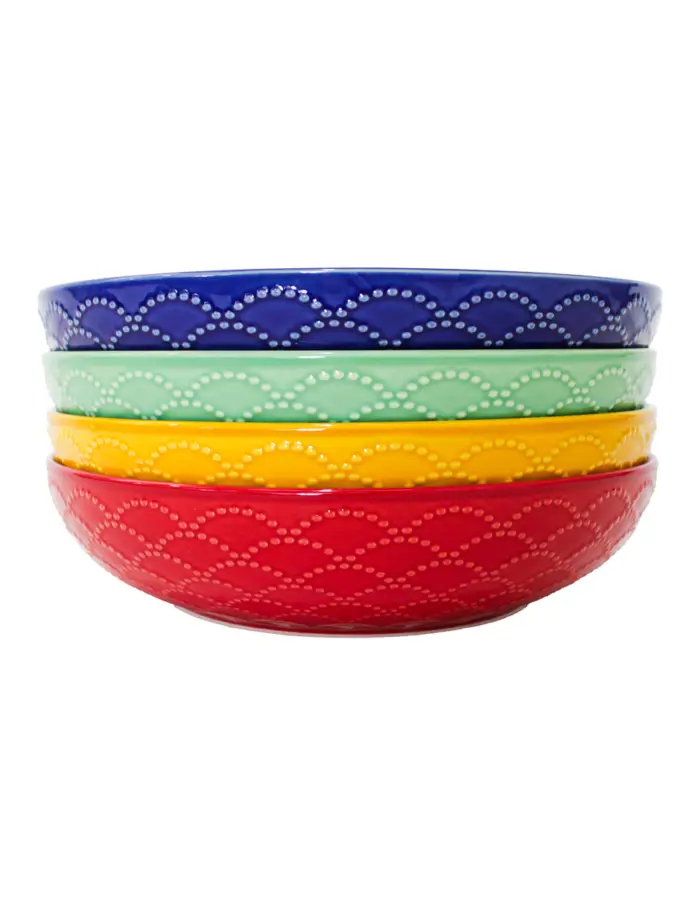 Juego de 4 bowls de ceramica rojo amarillo verde y azul garigoleado de 22.3x22.3x5.1cm - Image 3