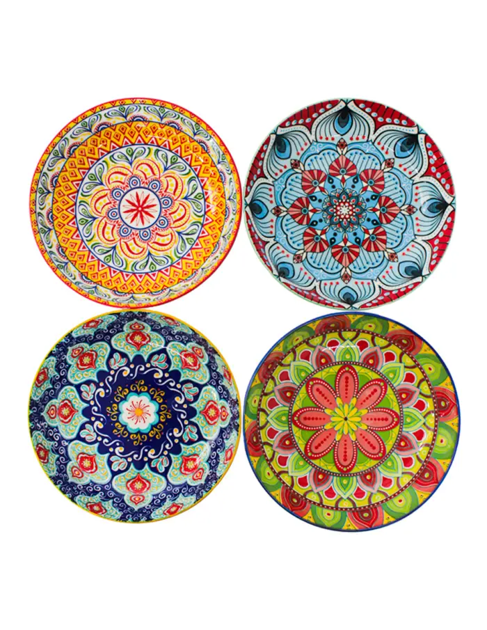 Juego de 4 bowls de ceramica rojo amarillo verde y azul garigoleado de 22.3x22.3x5.1cm - Image 4