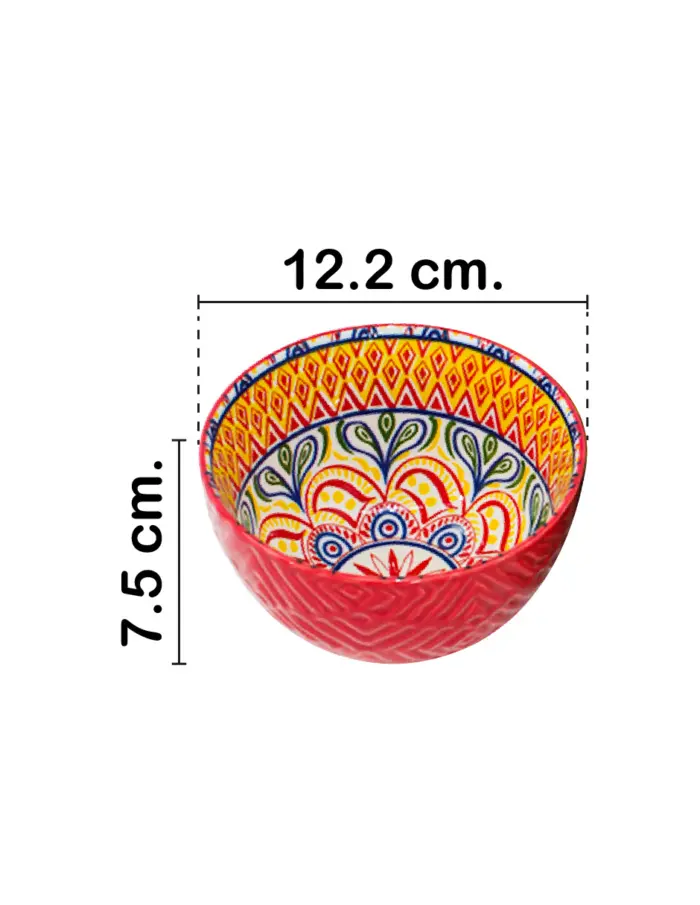 Juego de 4 bowls de ceramica rojo amarillo verde y azul garigoleado de 12.2x12.2x7.5cm - Image 2