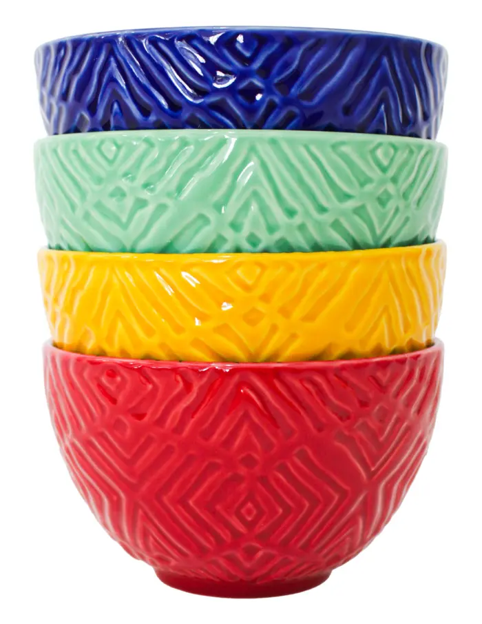 Juego de 4 bowls de ceramica rojo amarillo verde y azul garigoleado de 12.2x12.2x7.5cm - Image 3