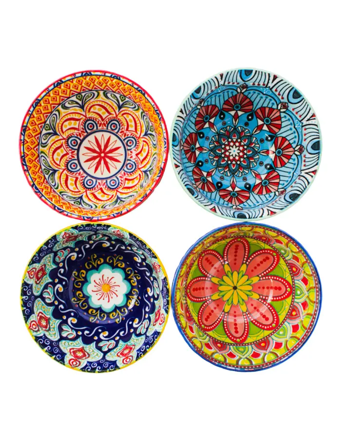 Juego de 4 bowls de ceramica rojo amarillo verde y azul garigoleado de 12.2x12.2x7.5cm - Image 4