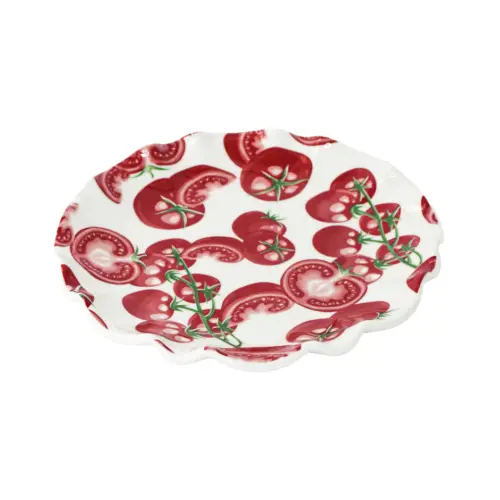 Plato de cerámica blanco diseño tomate rojo de 21.5×21.5×2.6cm