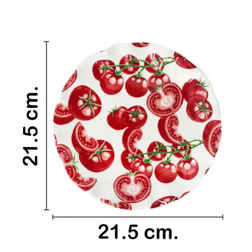 Plato de cerámica blanco diseño tomate rojo de 21.5×21.5×2.6cm