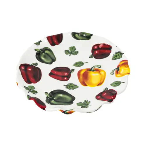 Plato de cerámica blanco diseño chiles morrones de colores de 21.5×21.5×2.6cm