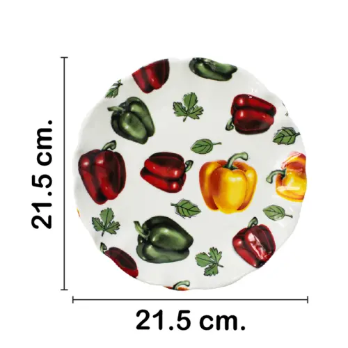 Plato de cerámica blanco diseño chiles morrones de colores de 21.5×21.5×2.6cm