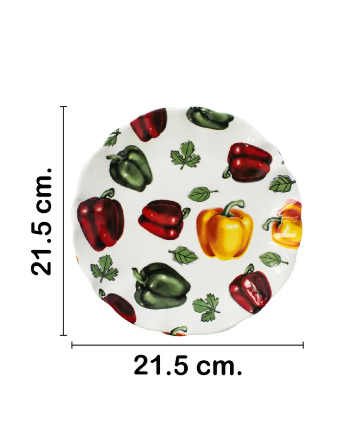 Plato de cerámica blanco diseño chiles morrones de colores de 21.5x21.5x2.6cm - Image 2