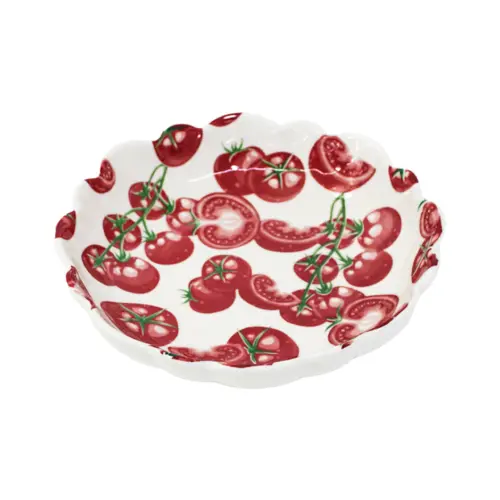 Bowl de cerámica blanco diseño tomate rojo de 21.5×21.5x5cm
