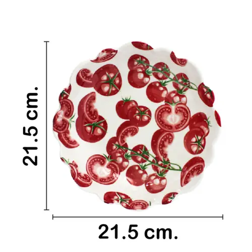Bowl de cerámica blanco diseño tomate rojo de 21.5×21.5x5cm