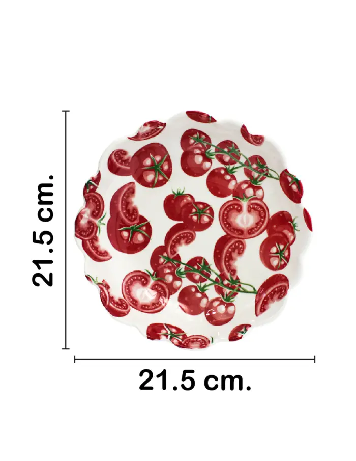 Bowl de cerámica blanco diseño tomate rojo de 21.5x21.5x5cm - Image 2