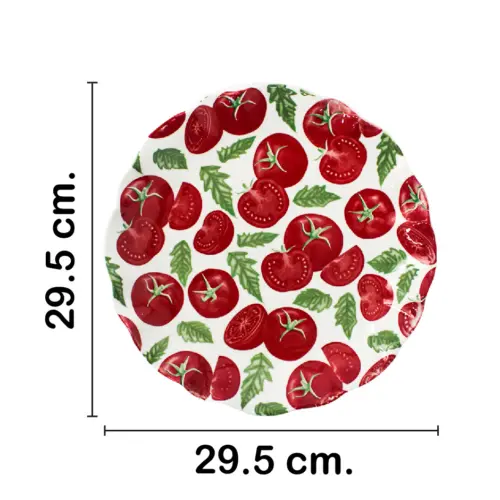 Plato de cerámica blanco diseño tomate rojo de 29.5×29.5x4cm