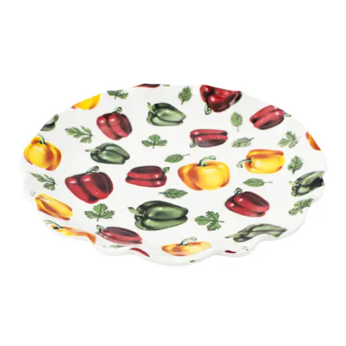 Plato de cerámica blanco diseño chiles morrones de colores de 29.5×29.5x4cm