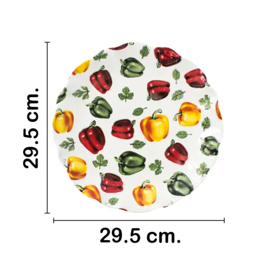 Plato de cerámica blanco diseño chiles morrones de colores de 29.5×29.5x4cm