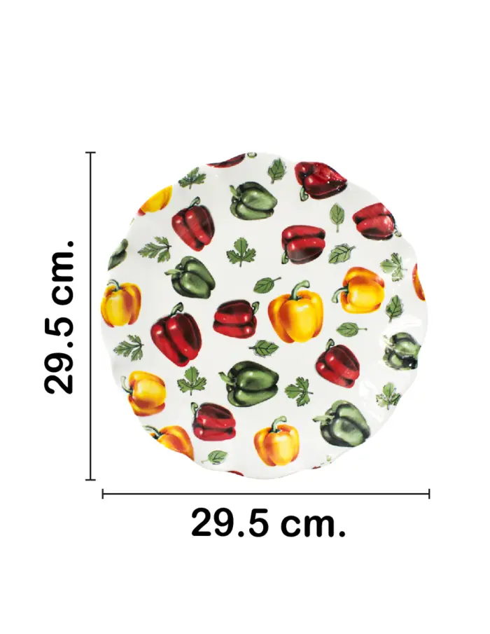 Plato de cerámica blanco diseño chiles morrones de colores de 29.5x29.5x4cm - Image 2