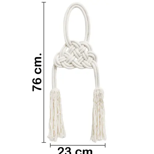 Colgante de macrame diseño nudos con borlas de 76x23x2cm