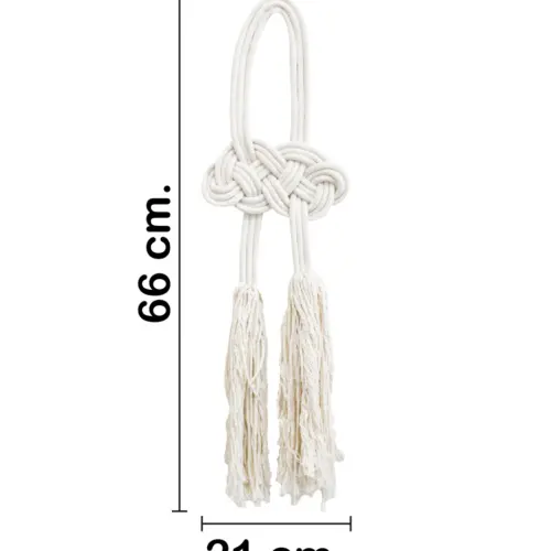 Colgante de macrame diseño nudos con borlas de 66x21x2cm