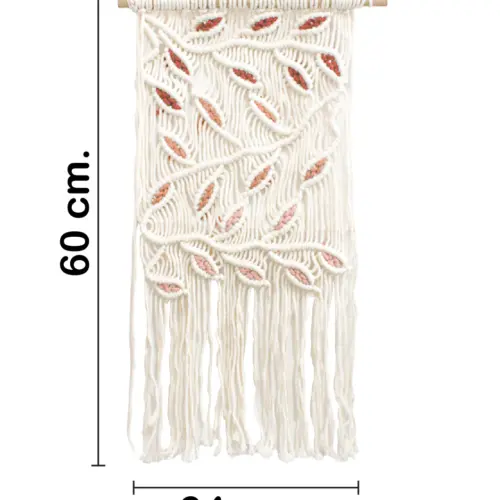 Colgante de macrame diseño hojas de colores de 60x34x1cm
