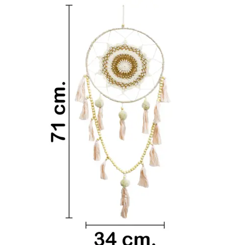 Atrapasueños de macrame con pompón y perlas de 71x34x2cm