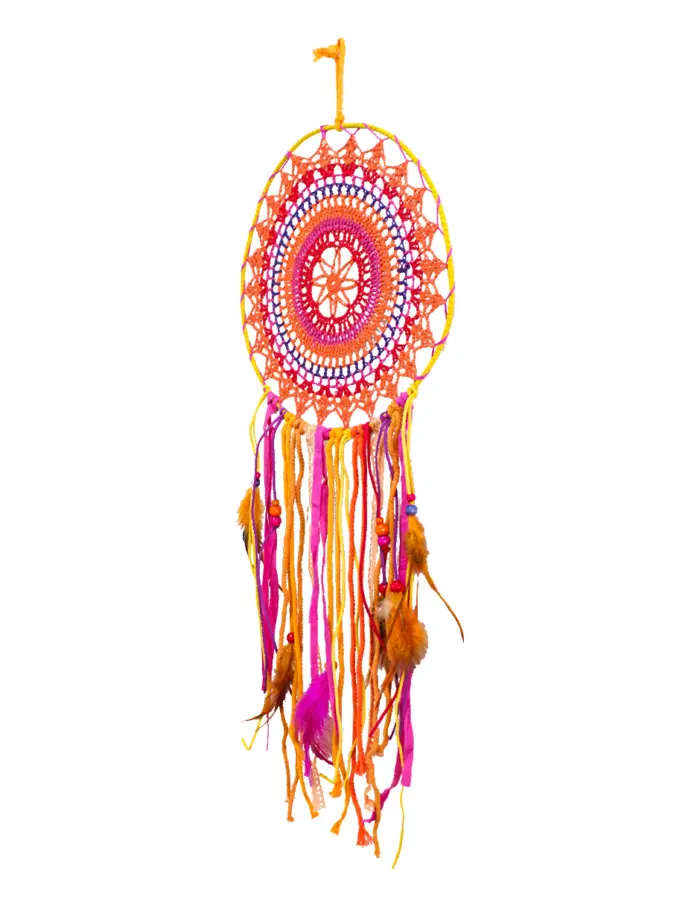 Atrapasueños tejido con plumas de colores de 68x29x1cm - Image 4