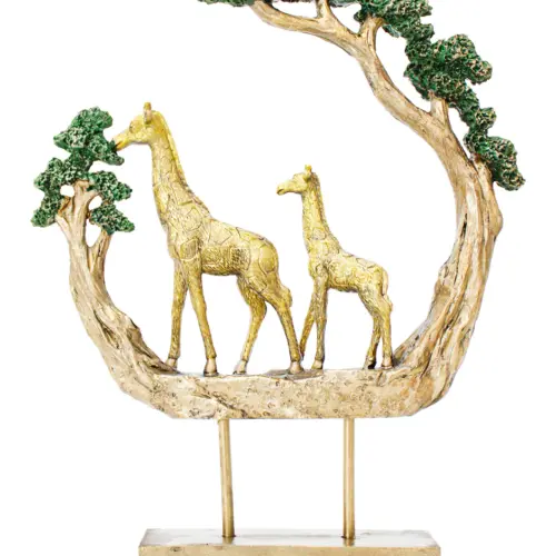 Escultura de jirafas doradas con árboles de resina de 23.5x5x30cm