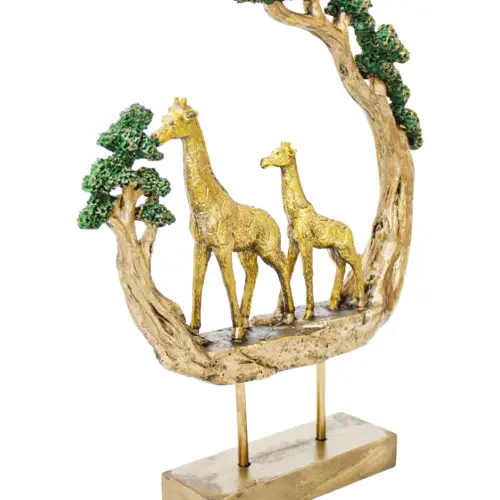 Escultura de jirafas doradas con árboles de resina de 23.5x5x30cm