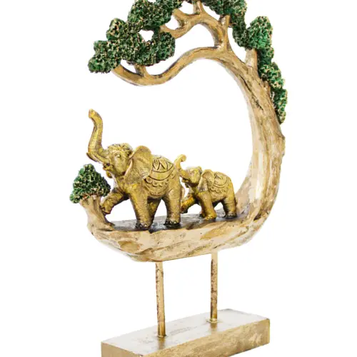 Escultura de elefantes dorados con árboles de resina de 20x5x30cm