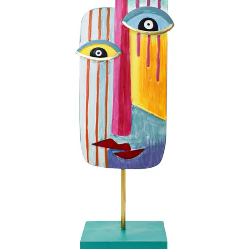 Escultura de poliresina diseño máscara de colores con base de 12.5x7x36.5cm