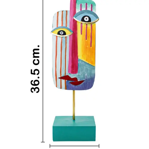 Escultura de poliresina diseño máscara de colores con base de 12.5x7x36.5cm