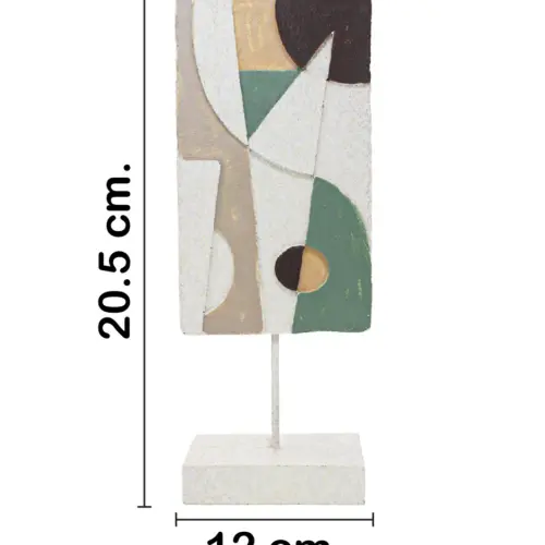 Escultura de poliresina abstracta en tonos verdes y beige de 12x7x29.5cm
