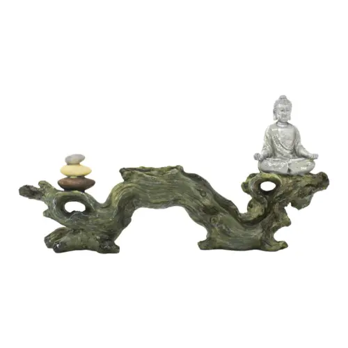 Tronco con buda de poliresina con porta vela de 36×7.5x18cm