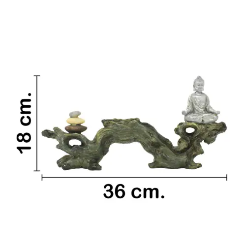Tronco con buda de poliresina con porta vela de 36×7.5x18cm