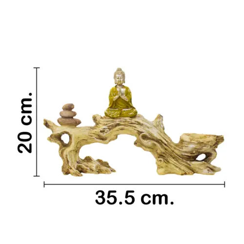 Tronco con buda de poliresina con porta vela de 35.5x7x20cm