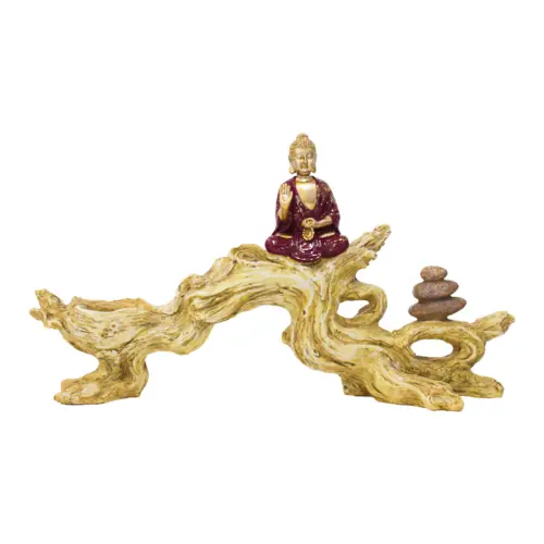 Tronco con buda de poliresina con porta vela de 37×8.6x20cm