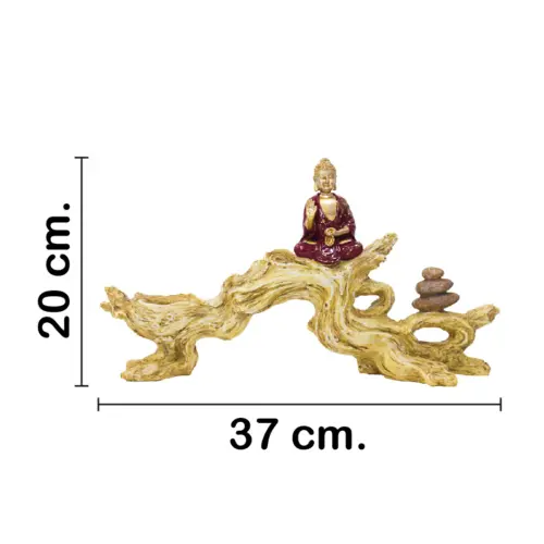 Tronco con buda de poliresina con porta vela de 37×8.6x20cm