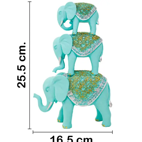 Elefantes apilados de poliresina azul turquesa de 16.5×6.5×25.5cm