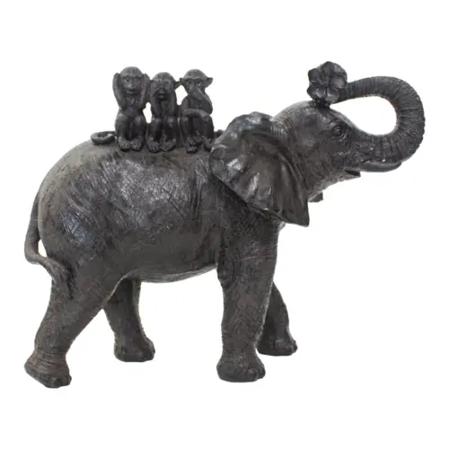 Elefante con crias en la espalda de poliresina de 29x10x22cm
