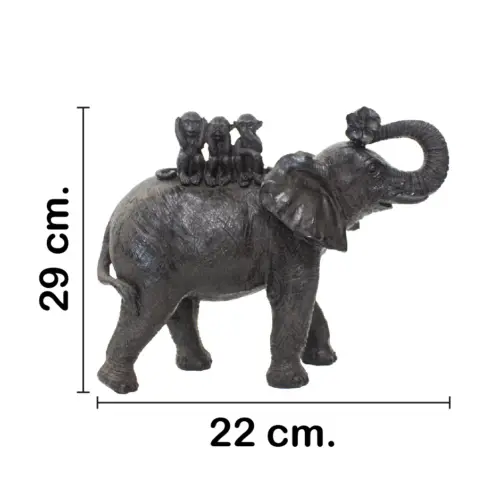 Elefante con crias en la espalda de poliresina de 29x10x22cm