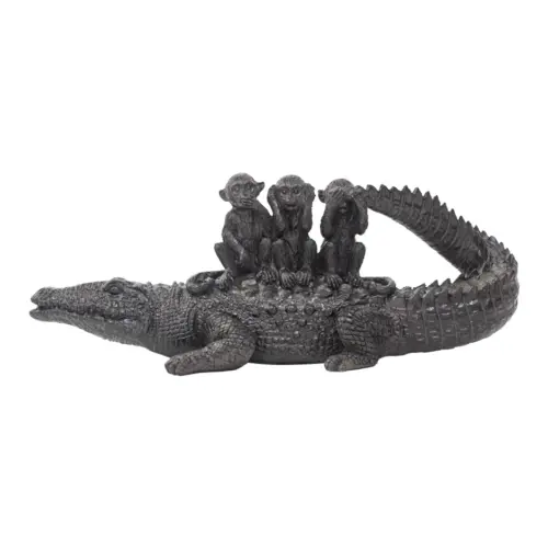 Cocodrilo con chimpancés en la espalda de poliresina de 26.5x9x10cm