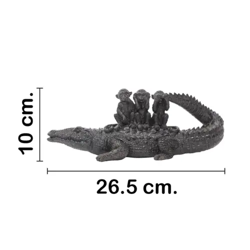 Cocodrilo con chimpancés en la espalda de poliresina de 26.5x9x10cm