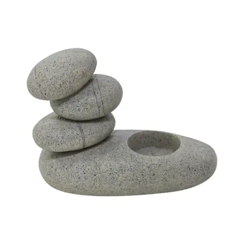 Pila de piedras de poliresina con porta vela de 15x7x11.5cm
