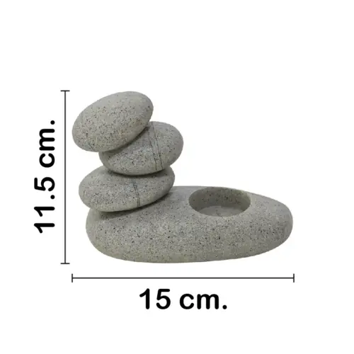 Pila de piedras de poliresina con porta vela de 15x7x11.5cm