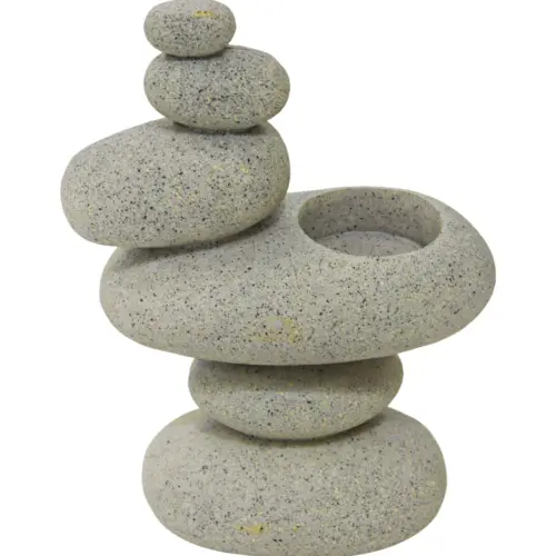 Pila de piedras de poliresina con porta vela de 13.5x7x18.5cm