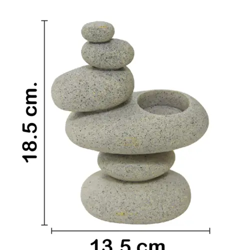 Pila de piedras de poliresina con porta vela de 13.5x7x18.5cm