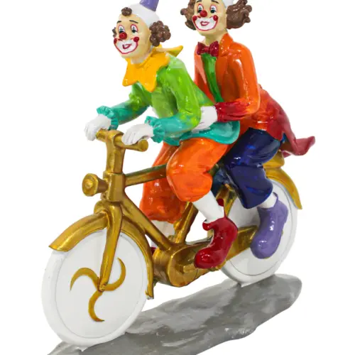 Payasos en bici de poliresina de 23x8x23cm