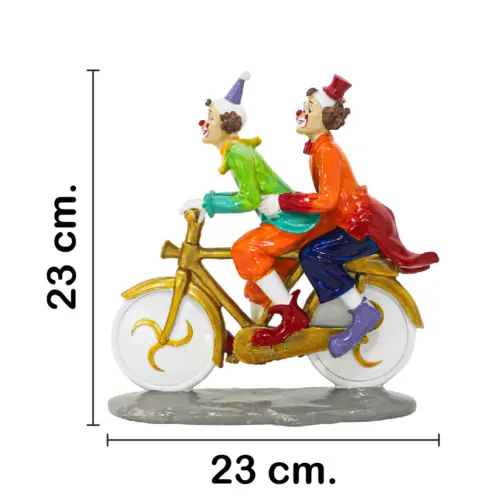 Payasos en bici de poliresina de 23x8x23cm