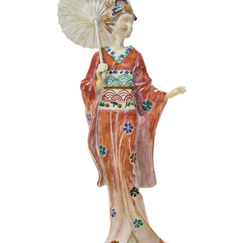 Dama japonesa con vestido naranja de poliresina de 10.5×8.5×27.5cm