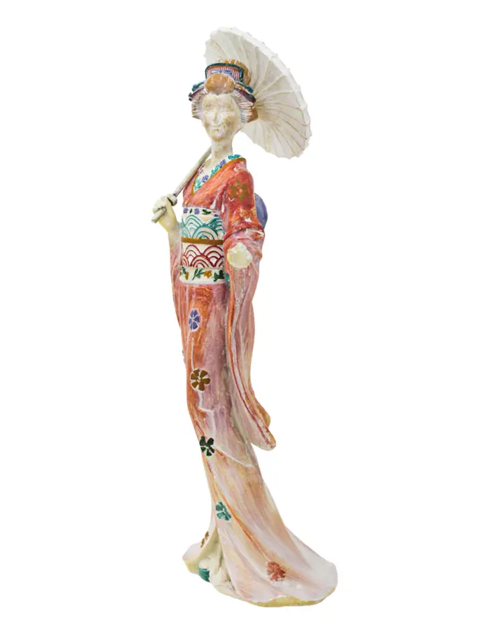Dama japonesa con vestido naranja de poliresina de 10.5x8.5x27.5cm - Image 2