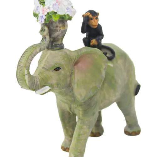 Elefante con chimpancé en la espalda de poliresina de 17.5x7x18cm