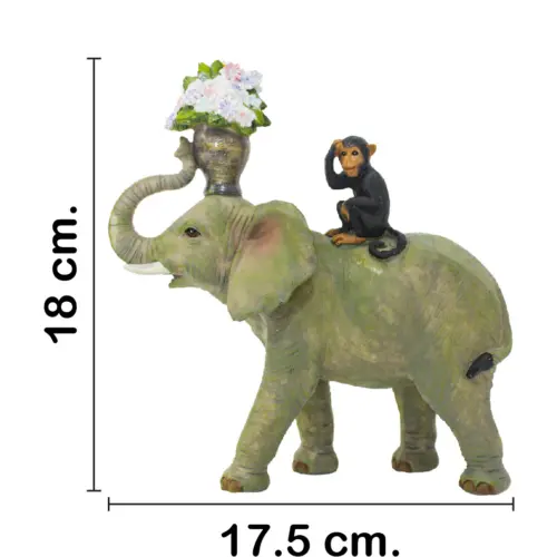 Elefante con chimpancé en la espalda de poliresina de 17.5x7x18cm