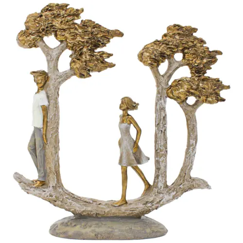 Pareja con árboles dorados de poliresina de 24×6.5x25cm
