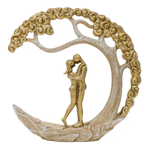 Pareja abrazándose bajo àrbol dorado de poliresina de 21×4.5x21cm